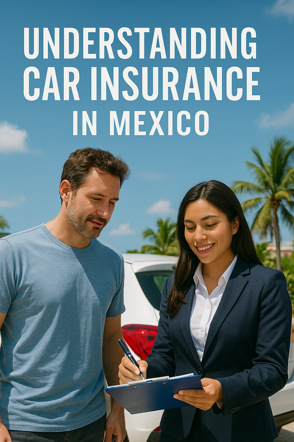 Driver reviewing a car insurance policy while planning a Mexico road trip
