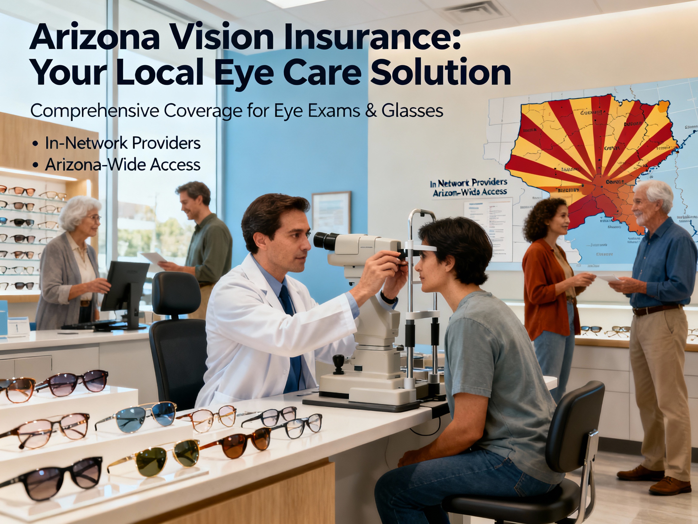 Arizona family at an eye exam choosing new eyeglass frames with their vision insurance benefits