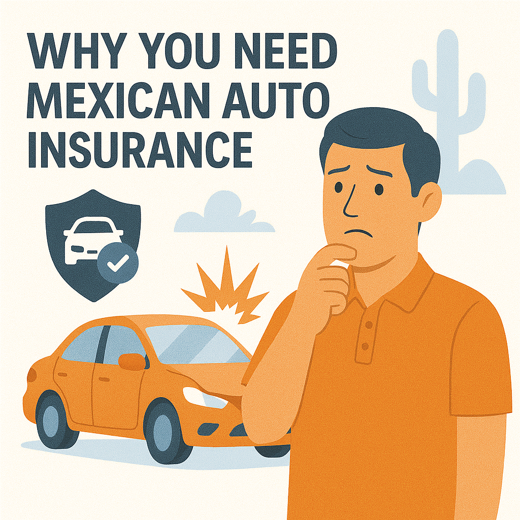 Driver approaching a Mexico border crossing, highlighting the need for Mexican auto insurance.