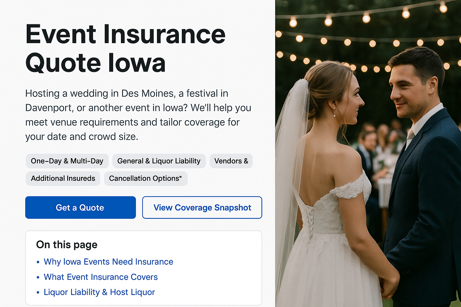 Iowa event insurance for weddings, festivals, races, concerts and corporate events with fast COIs