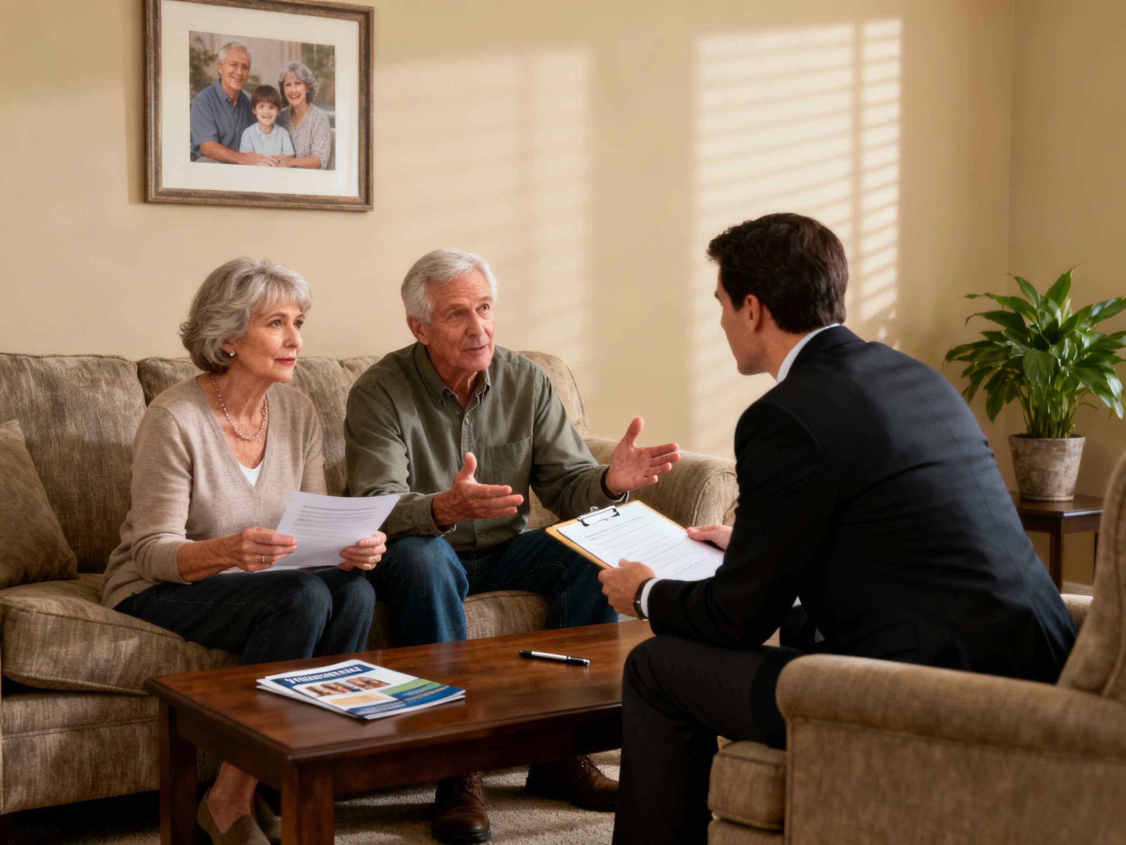 Senior couple in Arizona reviewing final expense insurance options for burial and cremation costs