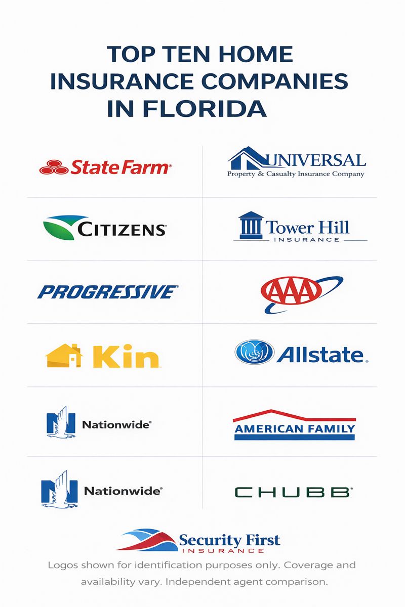 Florida coastal and inland homes representing multiple homeowners insurance company options