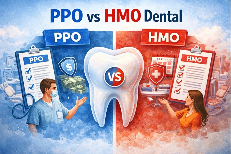 PPO vs HMO dental insurance comparison for 2026 showing networks, costs, and plan rules