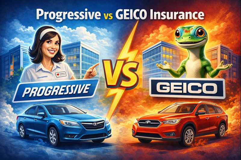 Progressive vs GEICO insurance comparison in 2026 showing pricing, discounts, and telematics programs
