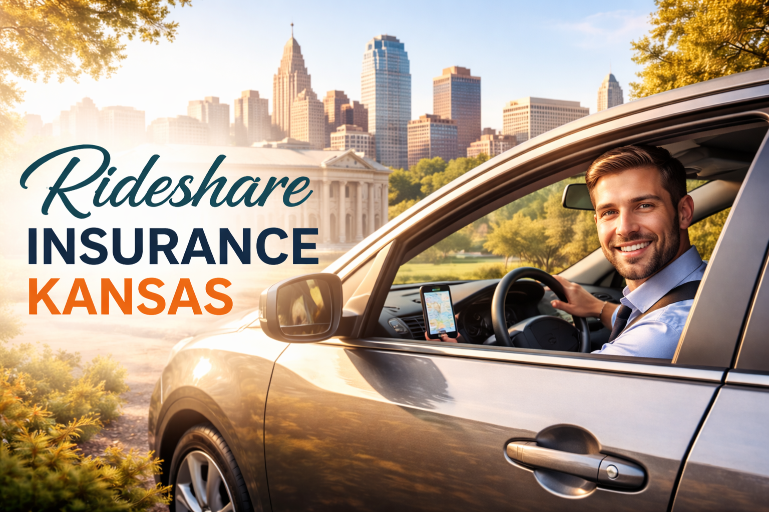 Kansas rideshare insurance guide for 2026 showing Uber and Lyft coverage by app period and Kansas transportation network company (TNC) insurance limits