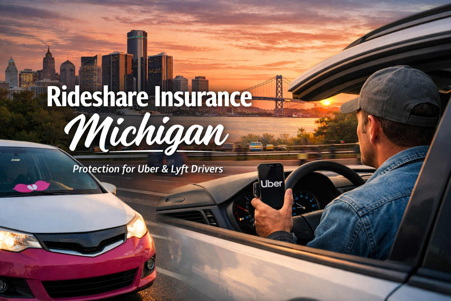 Michigan rideshare insurance guide for 2026 showing Uber and Lyft coverage by app period plus Michigan No-Fault and PIP setup for drivers