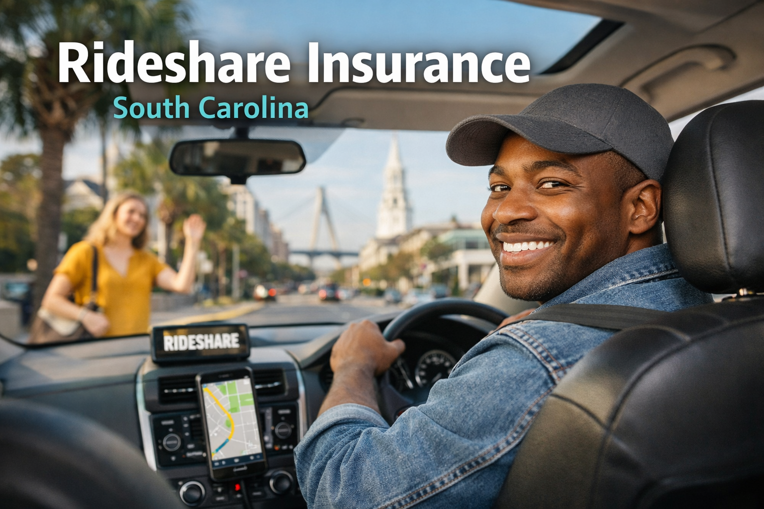 South Carolina rideshare insurance guide for 2026 showing Uber and Lyft coverage by app period and South Carolina TNC insurance limits