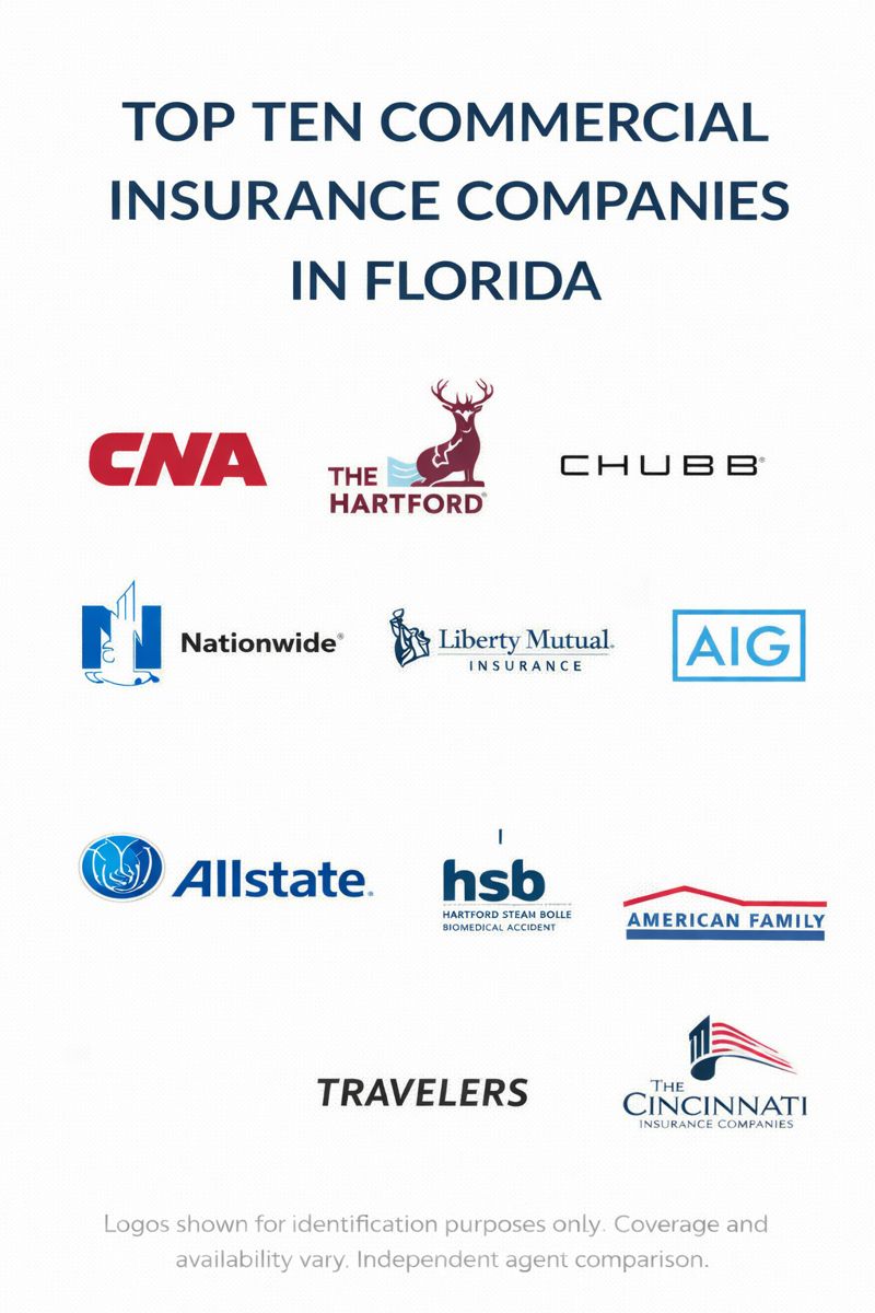 Florida businesses near the coast and work vehicles representing commercial insurance options and coverage comparisons