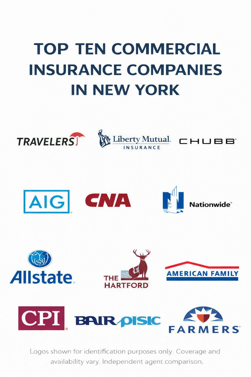 New York businesses and work vehicles representing commercial insurance coverage comparisons