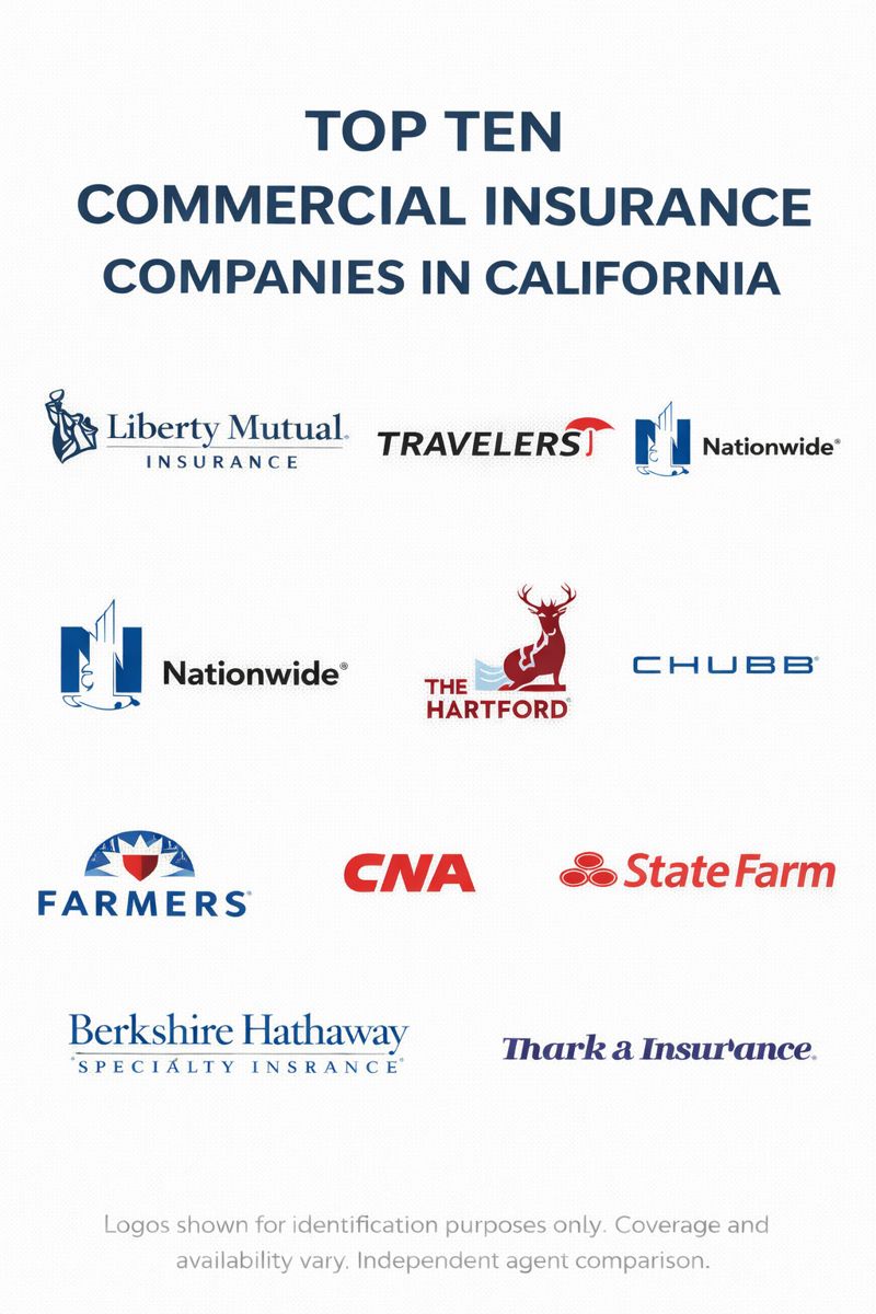 California business district and work vehicles representing commercial insurance options