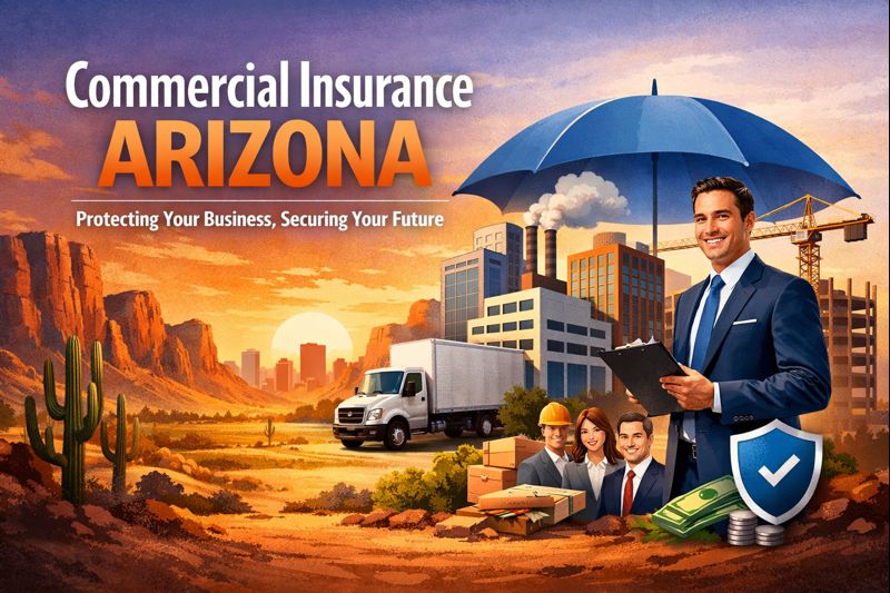 Arizona small business storefront and work vehicles representing commercial insurance coverage