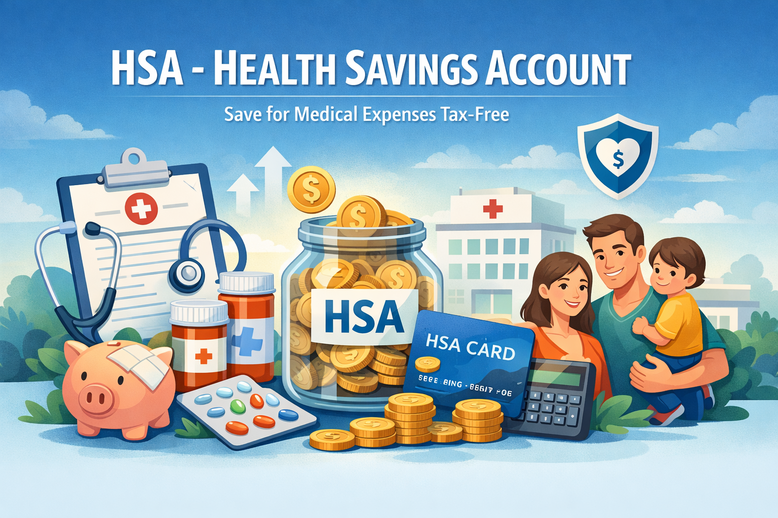 Health savings account (HSA) planning for 2026 with a budget checklist, medical receipts, and a debit card on a desk