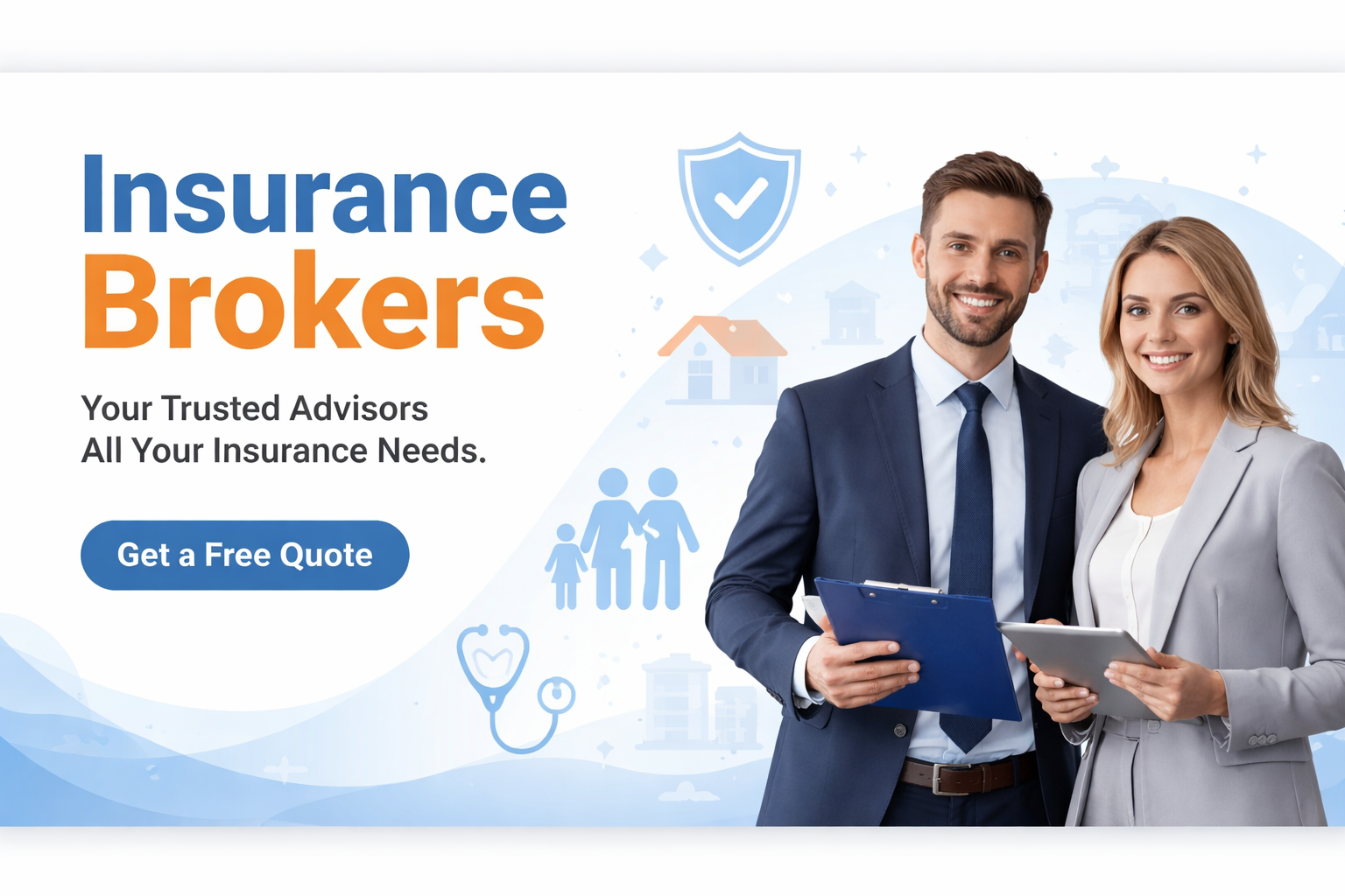 Insurance brokers and independent agents comparing policies on a laptop with coverage options for auto, home, life, and business