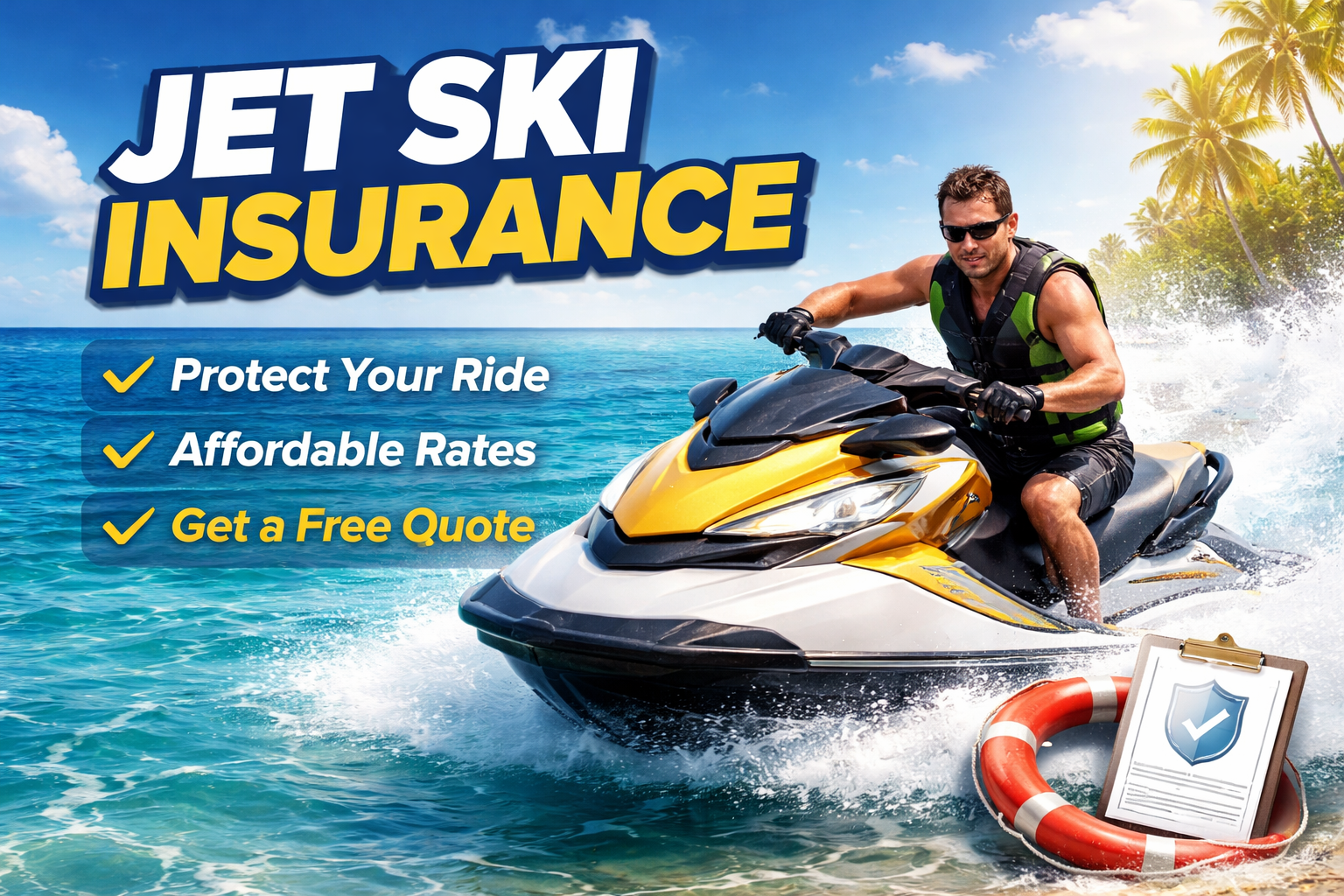Jet ski insurance in 2026 showing personal watercraft coverage for liability, theft, physical damage, and towing