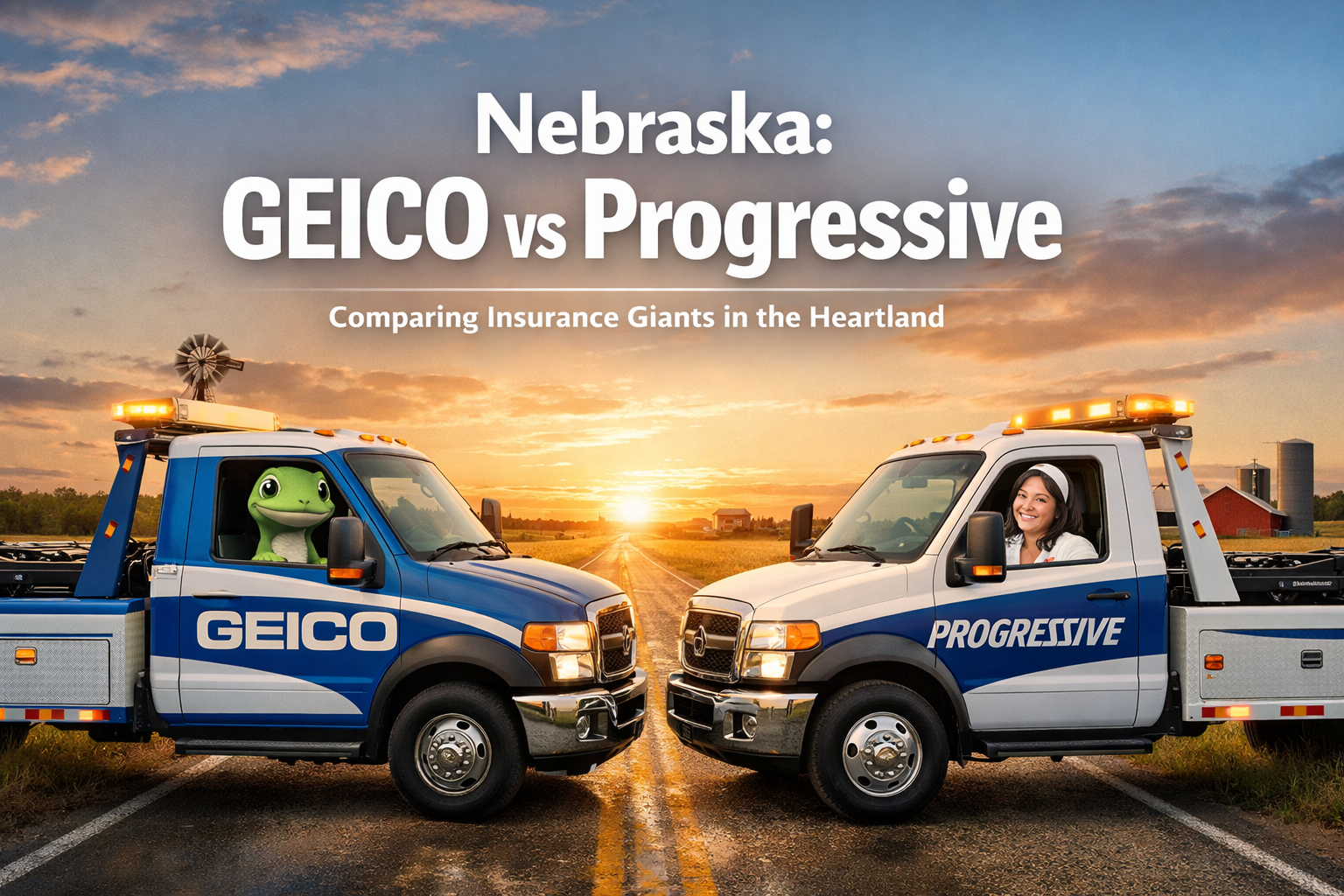 Best car insurance in Nebraska comparison showing GEICO versus Progressive for 2026 drivers