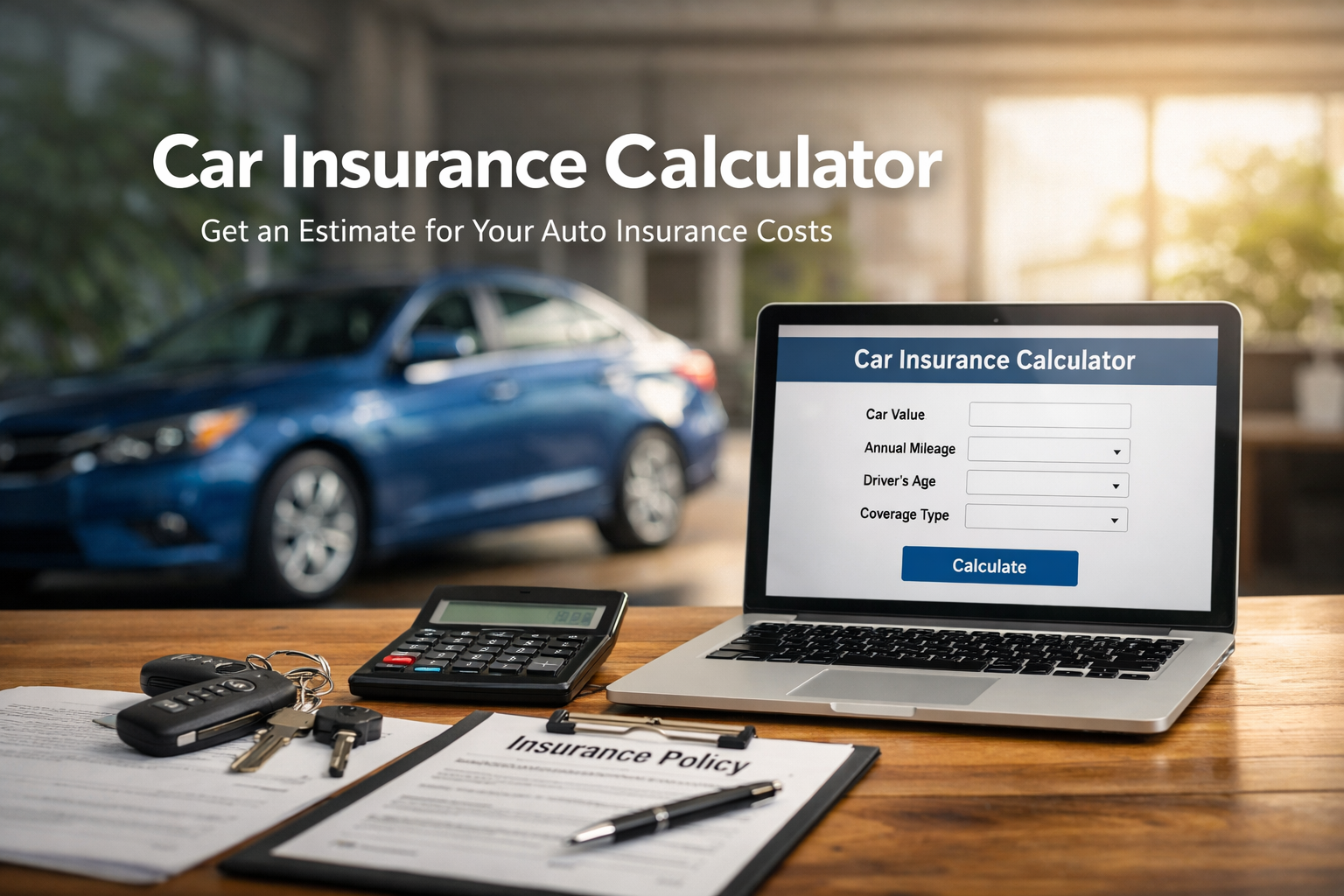 Live car insurance calculator with quote inputs for drivers, deductibles, coverage limits, and vehicle details