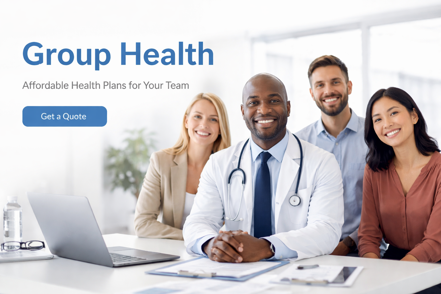 Group health insurance for small businesses in 2026 with employees reviewing medical plan options and census data