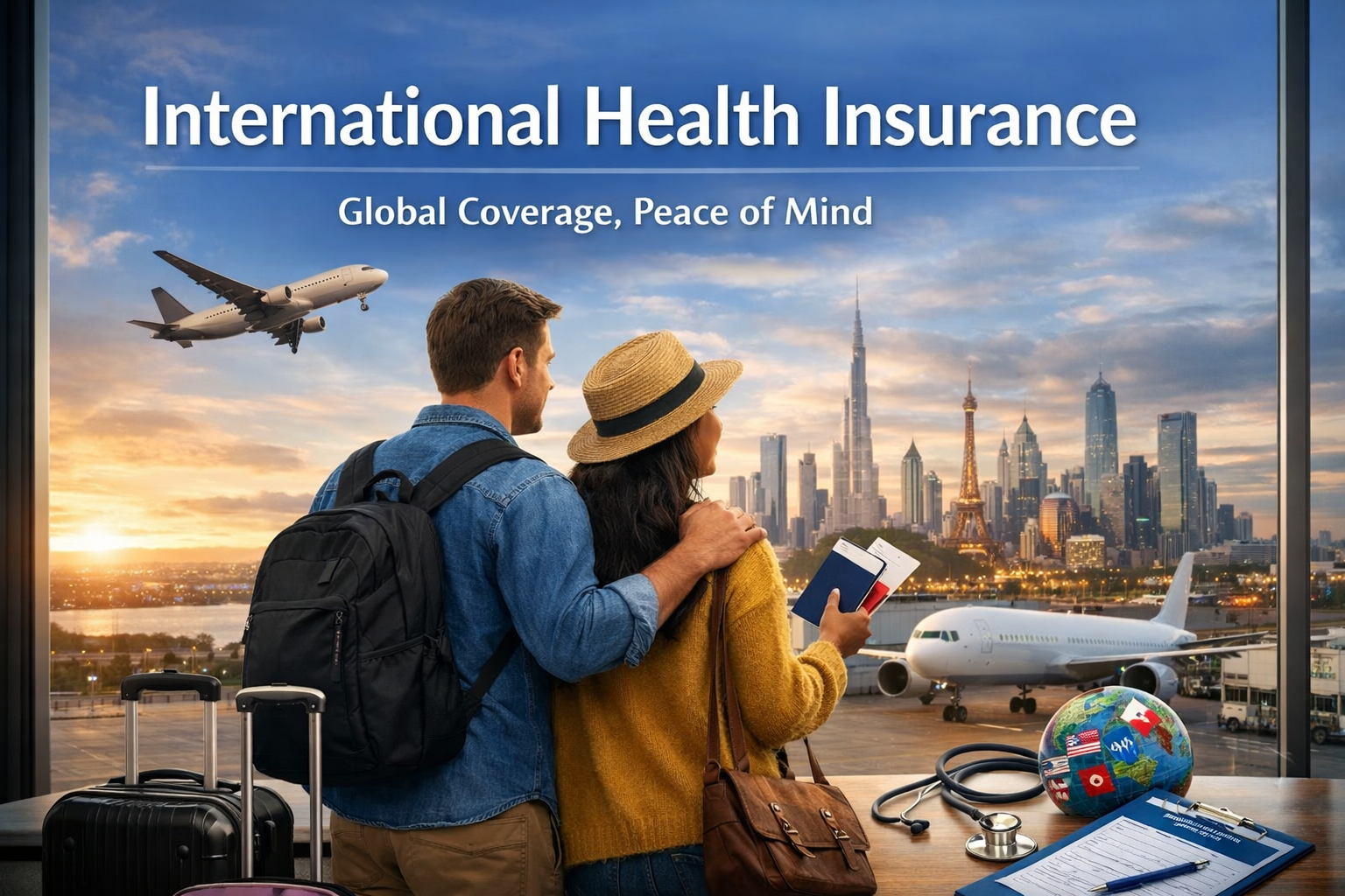 International health insurance overview showing global medical coverage, evacuation protection, and proof-of-coverage for travel and long stays