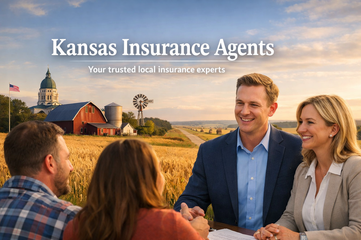 Kansas insurance agents helping compare auto, home, renters, business, life, and health coverage in 2026