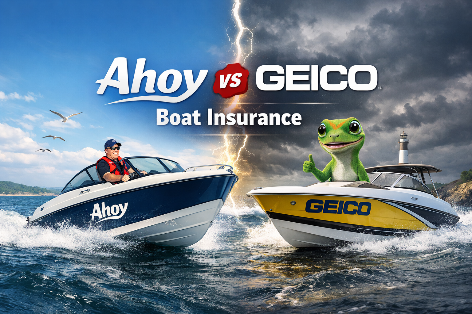 Ahoy vs GEICO boat insurance comparison for 2026 showing coverage, towing, technology, and quote options