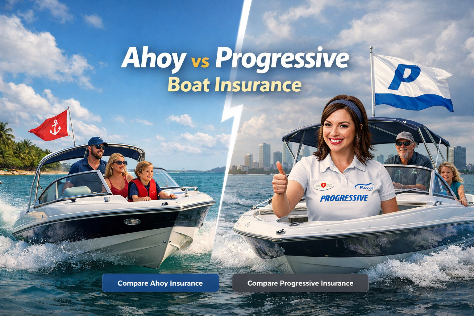 Ahoy vs Progressive boat insurance comparison for 2026 showing coverage, towing, total loss benefits, and app features