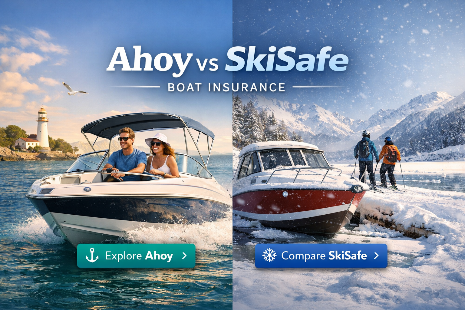 Ahoy vs SkiSafe boat insurance comparison for 2026 showing technology, towing, agreed value, and coverage differences