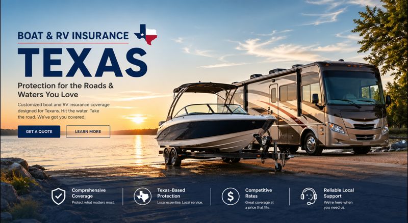 Boat and RV insurance in Texas for 2026 with lake, campground, trailer, liability, and physical damage coverage guidance
