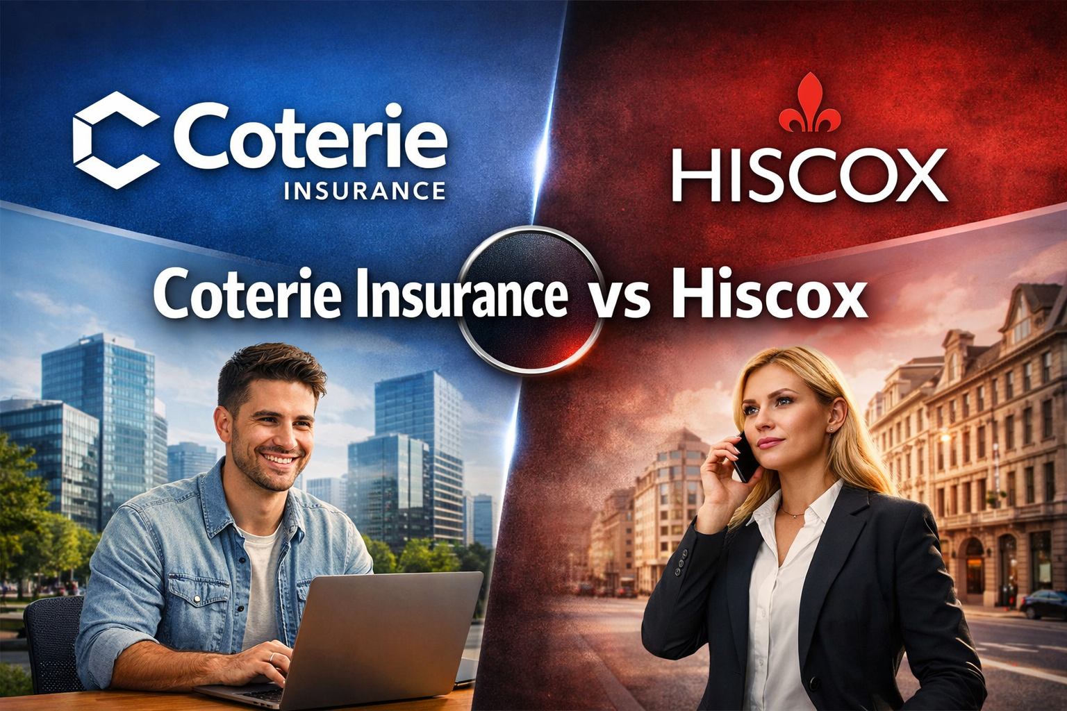 Coterie Insurance vs Hiscox comparison for 2026 showing small business insurance products, quote flow, service model, and best-fit business types