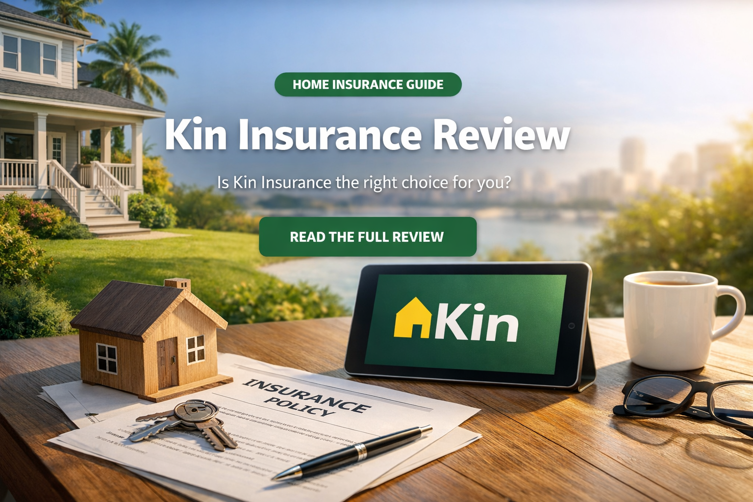 Kin Insurance review for 2026 showing a homeowner comparing digital home insurance quotes, flood options, and state availability