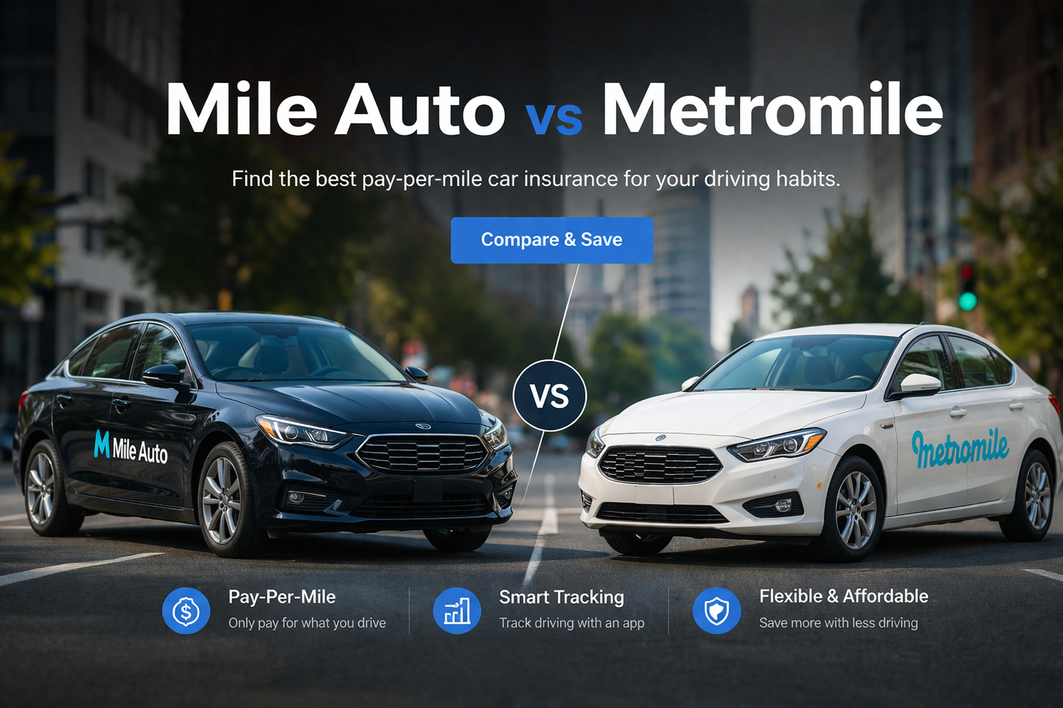 Mile Auto vs Metromile comparison image for 2026 pay-per-mile insurance shoppers