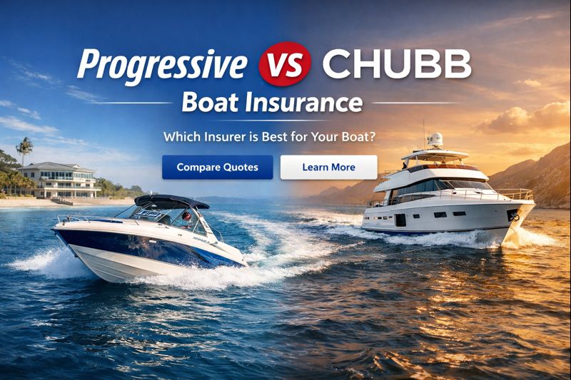 Progressive vs Chubb boat insurance comparison for 2026 showing towing, agreed value, premium watercraft fit, and quote guidance