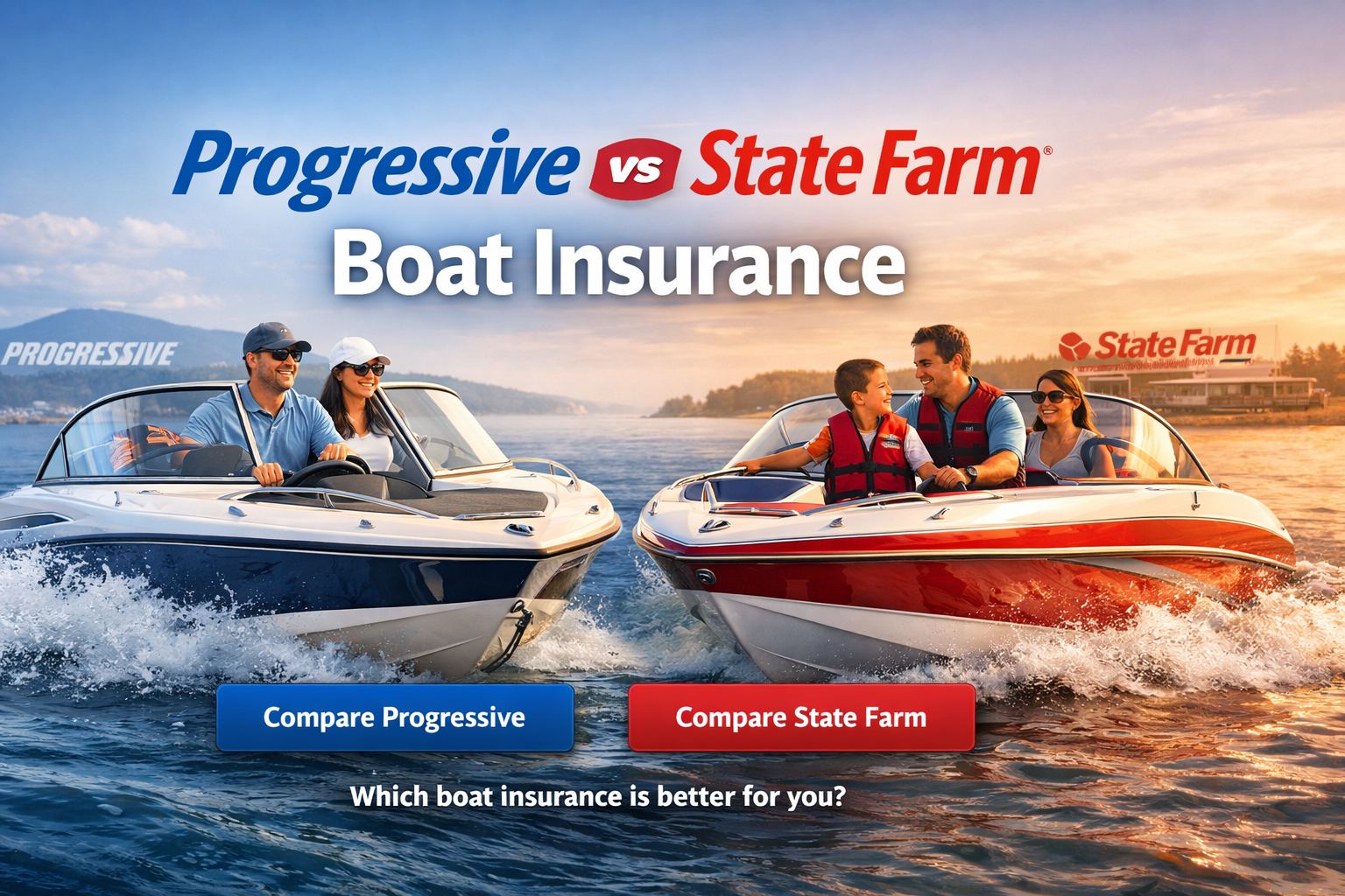 Progressive vs State Farm boat insurance comparison for 2026 with towing, total-loss features, boat types, and quote guidance