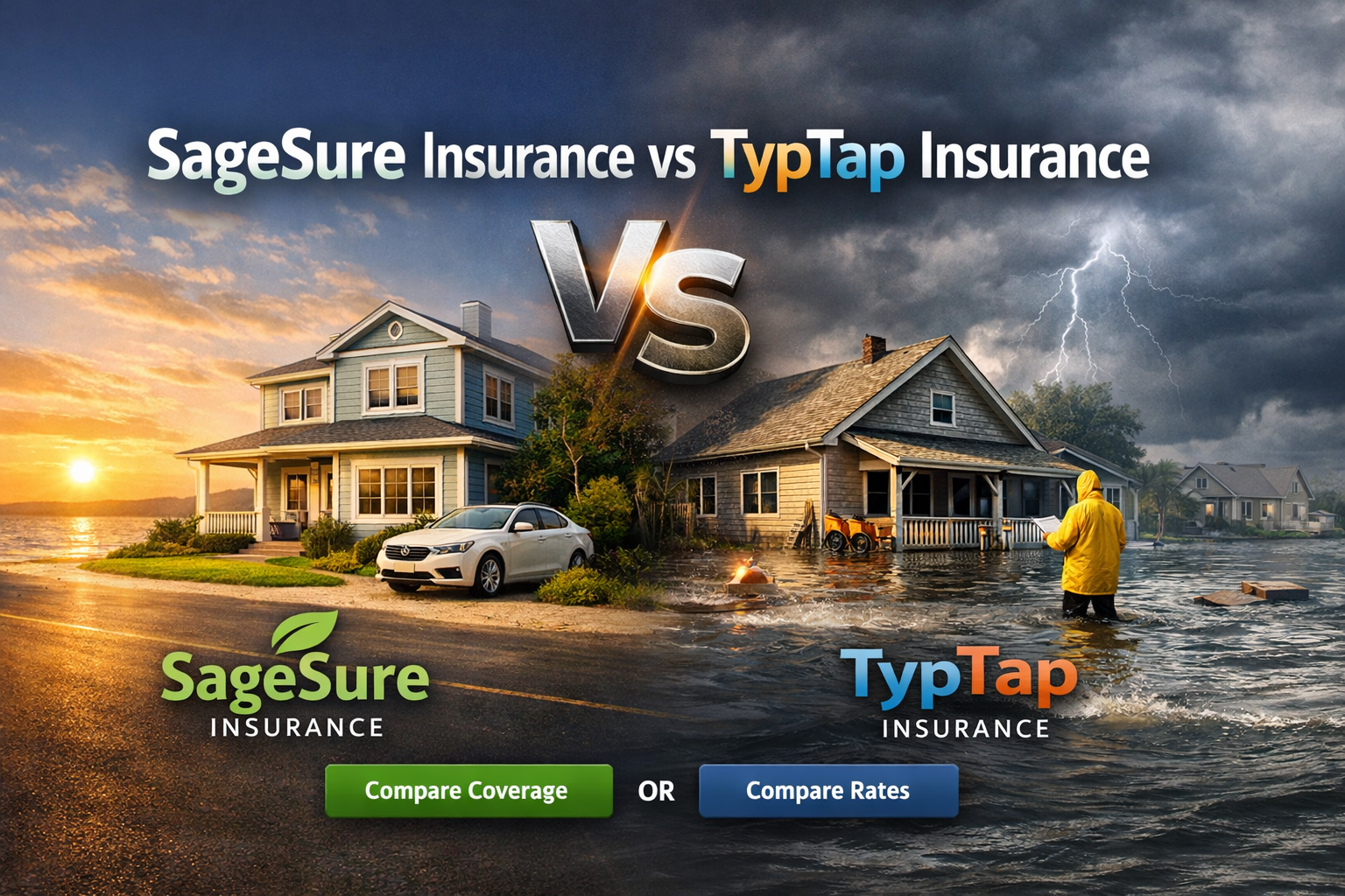 SageSure Insurance vs TypTap Insurance comparison for 2026 showing coastal home insurance, flood setup, product focus, and quote considerations