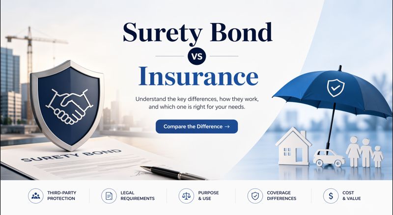 Surety bond vs insurance comparison for 2026 showing who is protected, how claims work, and when businesses need each