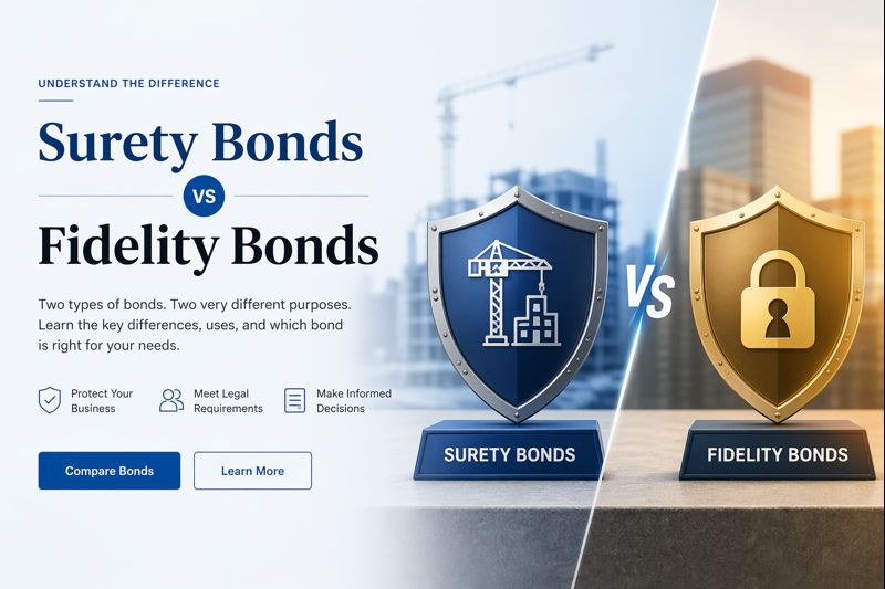 Surety bonds vs fidelity bonds comparison for 2026 showing who each protects, how claims work, and common business uses