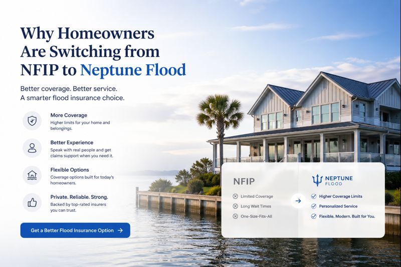 Homeowners comparing NFIP and Neptune Flood private flood insurance options for 2026