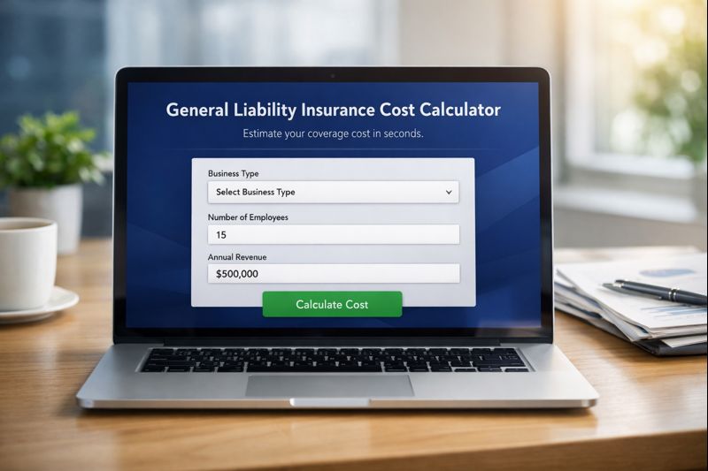 General liability insurance cost calculator for small businesses with premium estimate inputs and coverage comparison details for 2026