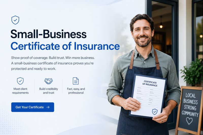Small business certificate of insurance guide for 2026 with proof of coverage, COI requirements, additional insured details, and online quote options