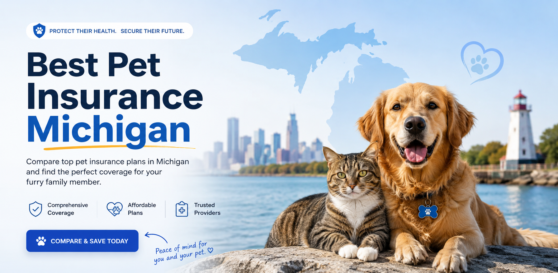 Best pet insurance in Michigan for 2026 with dog and cat coverage, accident and illness benefits, wellness add-ons, reimbursement, deductibles, and vet bill protection