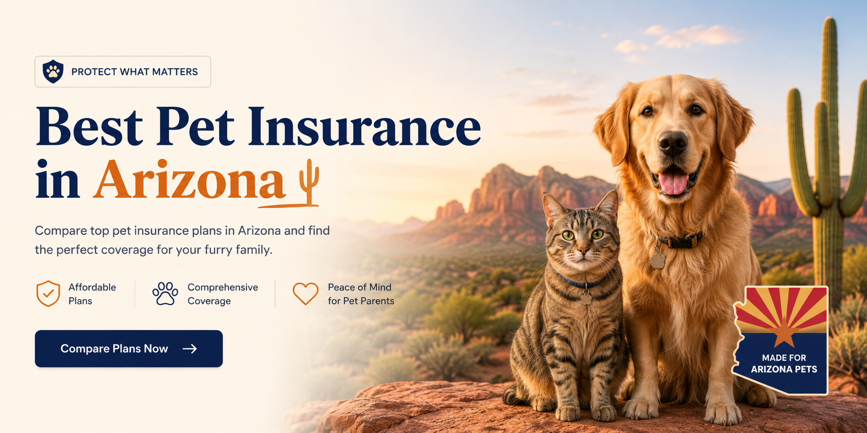 Best pet insurance in Arizona for 2026 with dog and cat coverage comparison for heat risks, accidents, illness, wellness care, deductibles, and reimbursement
