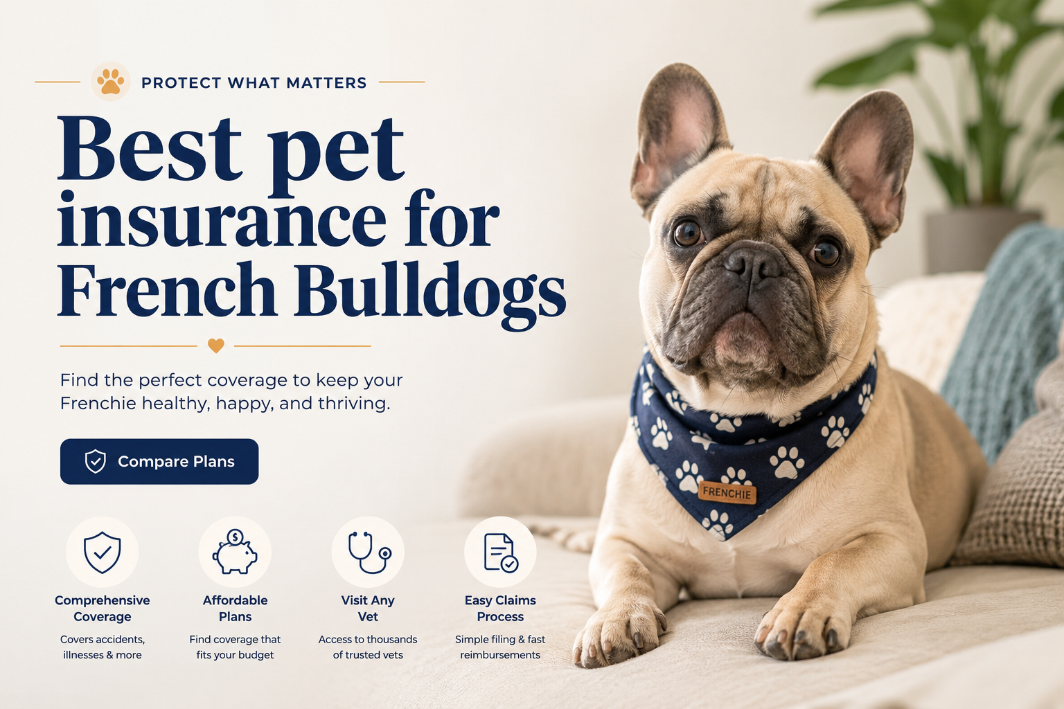 Best pet insurance for French Bulldogs comparison for BOAS, IVDD, allergies, dental care, claims, waiting periods, and quote options