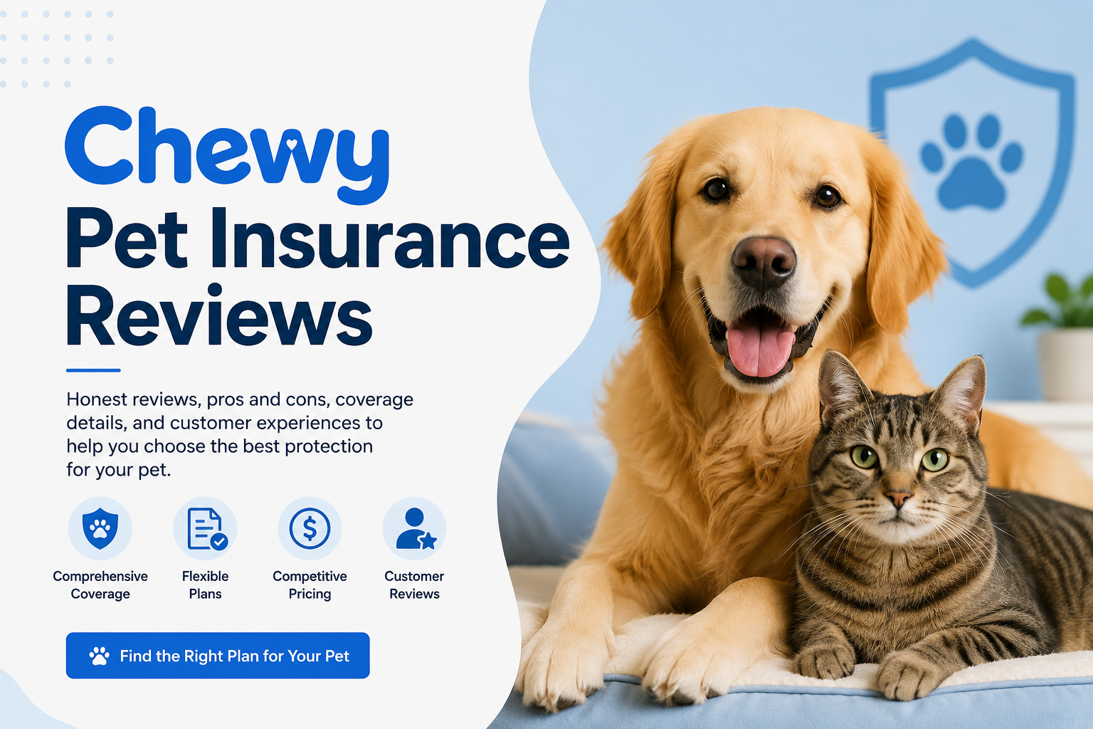 Chewy pet insurance reviews comparison for CarePlus coverage, Trupanion, Lemonade, wellness options, claims, and pet insurance quotes