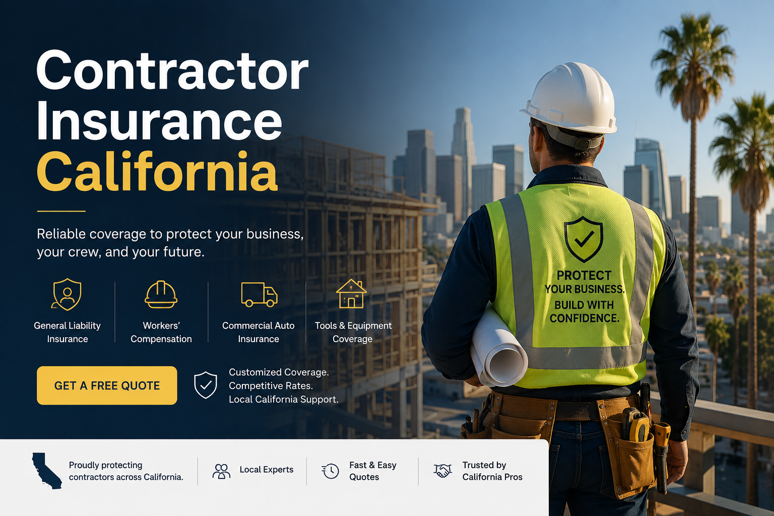 California contractor reviewing insurance coverage for liability, tools, workers compensation, bonds, and jobsite certificates