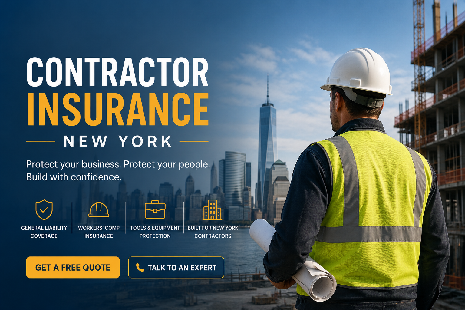 New York contractor reviewing insurance coverage for liability, tools, workers compensation, bonds, and certificates