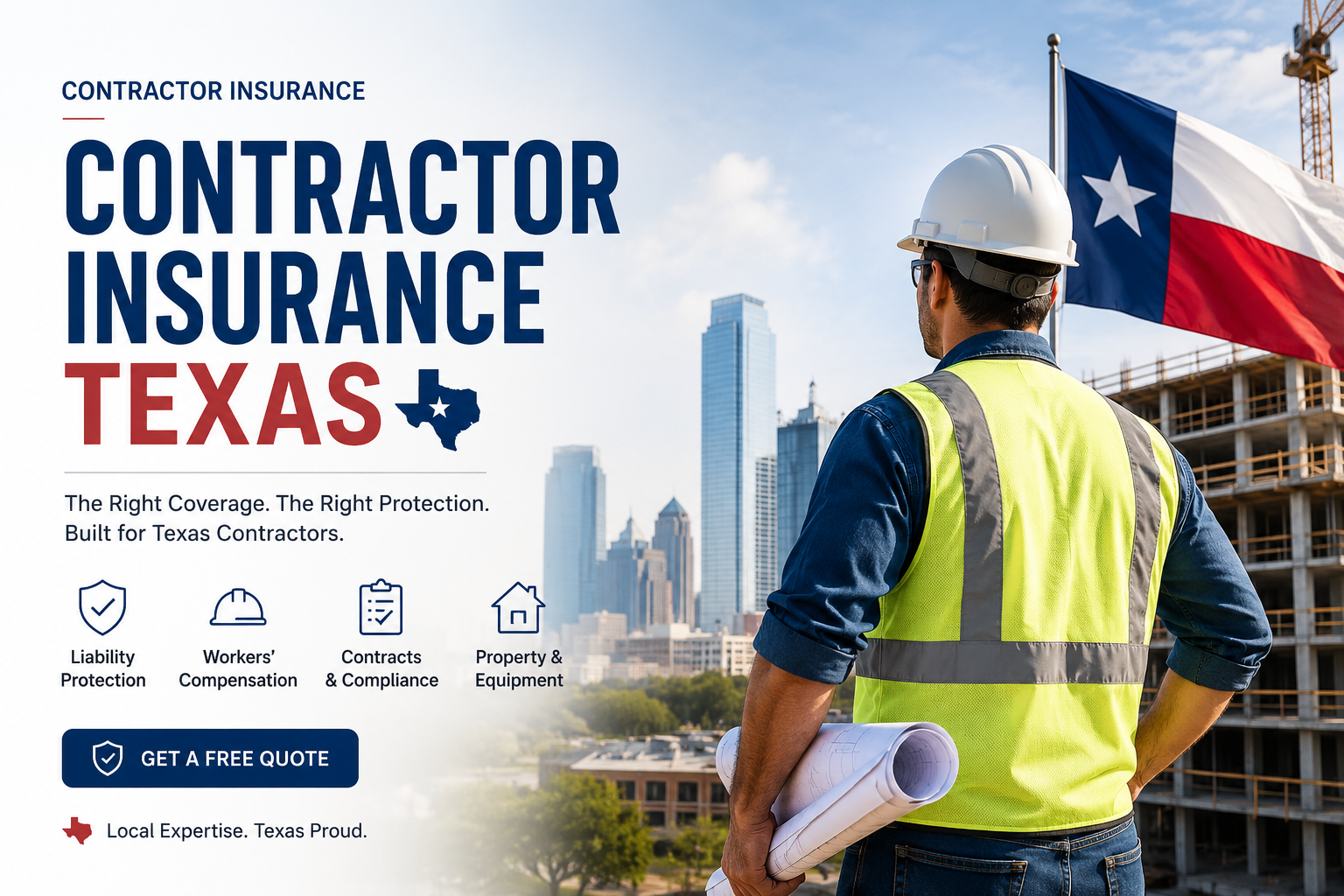 Contractor insurance Texas for general contractors, roofers, HVAC contractors, plumbers, electricians, landscapers, and skilled trades