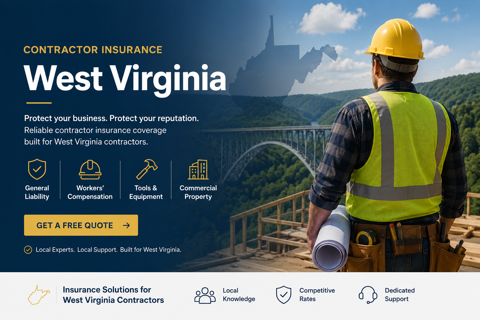 West Virginia contractor reviewing liability insurance, tools coverage, workers compensation, licensing, bonds, and certificates