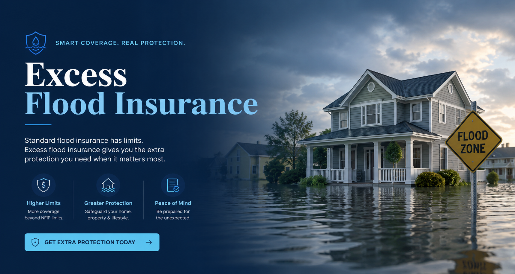 Excess flood insurance coverage for homes, condos, rentals, and commercial properties above standard flood limits