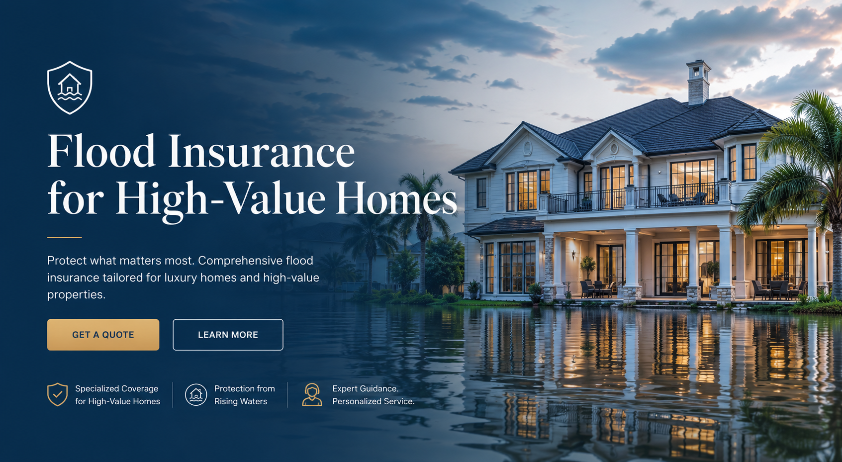Flood insurance for high-value homes with higher building limits, contents protection, and private flood quote guidance
