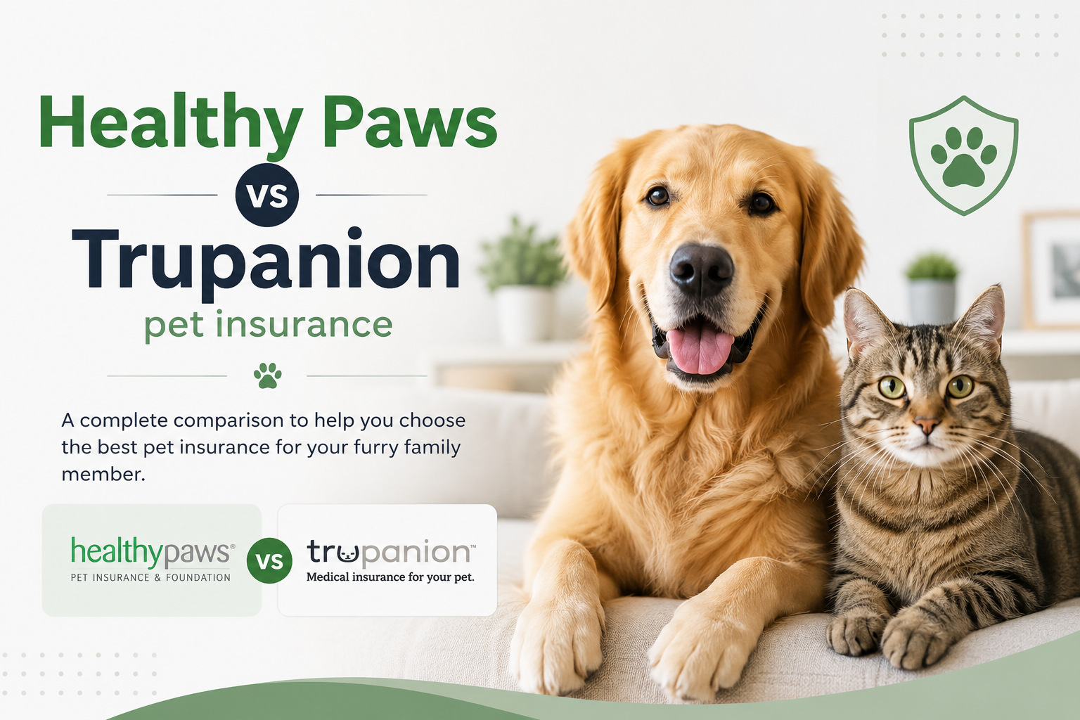 Healthy Paws vs Trupanion pet insurance comparison for coverage, deductibles, direct vet pay, claims, waiting periods, cost factors, exclusions, and pet insurance quotes