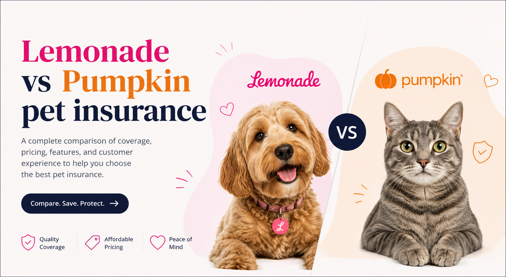 Lemonade vs Pumpkin pet insurance comparison for coverage, wellness, dental illness, claims, cost, deductibles, waiting periods, and pet insurance quotes
